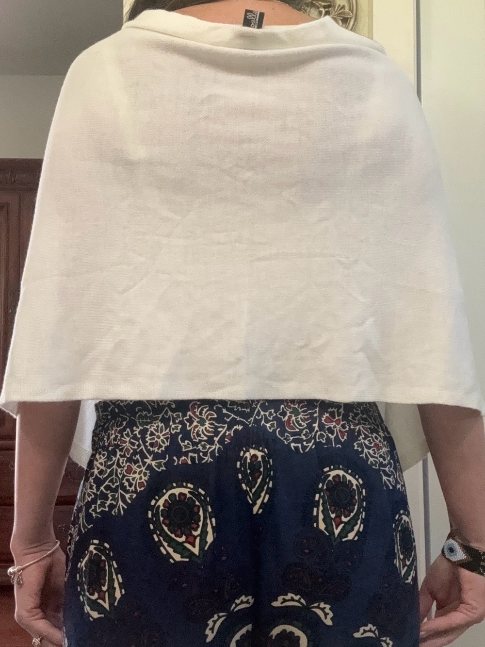 Noelle Cream Button-Front Poncho shawl scarf - Picture 2 of 7